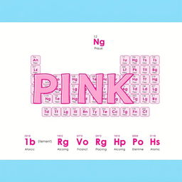 A detailed illustration of various chemical elements represented with a pink color scheme