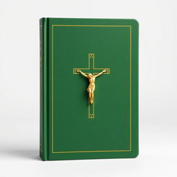 A green book cover featuring a prominent crucifix on the front