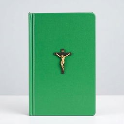 A green book cover featuring a prominent crucifix on the front