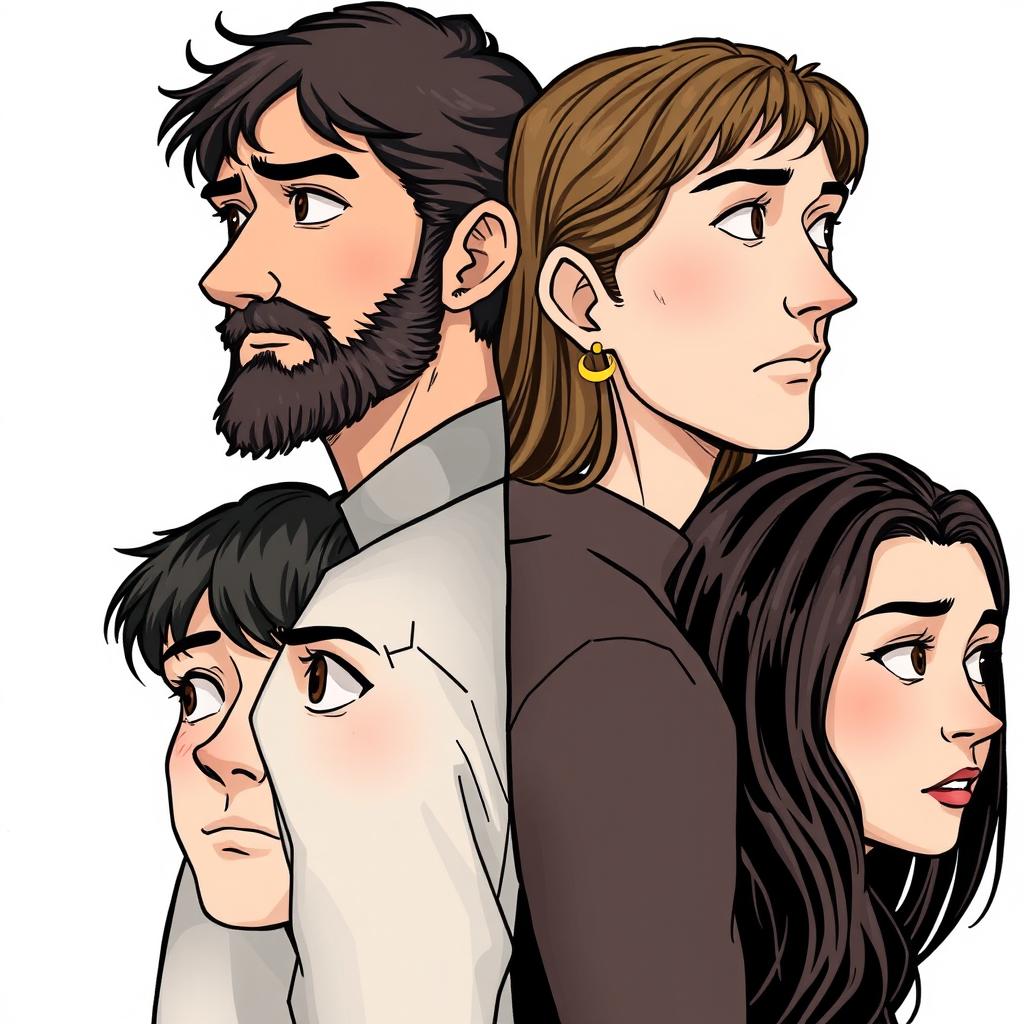 A detailed image featuring four people looking to their sides