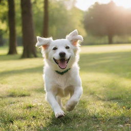 A healthy, joyful dog playing in a green park under the bright sun