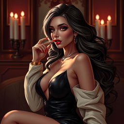 Create an image that is alluring and seductive, featuring a character in a sultry pose