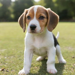 A playful and energetic beagle puppy playing in a sunny park