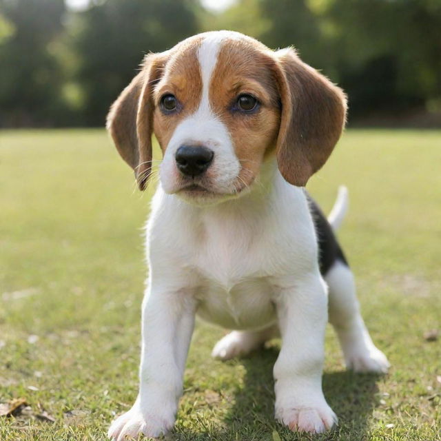 A playful and energetic beagle puppy playing in a sunny park