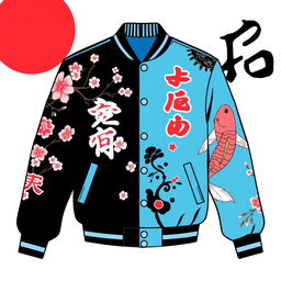 Create an image of a varsity jacket with a Japanese theme