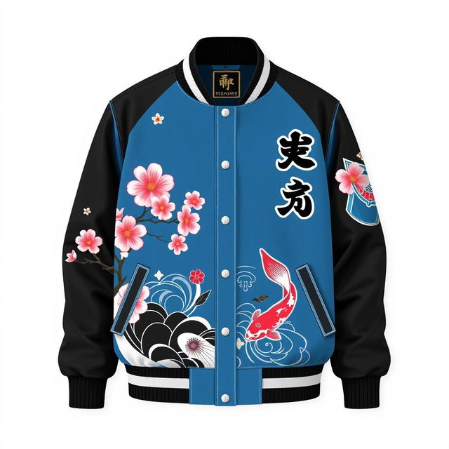 Create an image of a varsity jacket with a Japanese theme