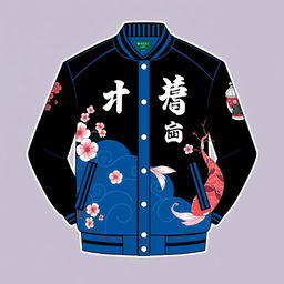 Create an image of a varsity jacket with a Japanese theme