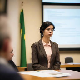 A student feeling stressed during their thesis defense presentation