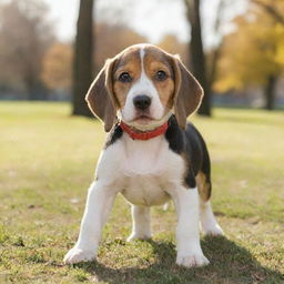 A playful and energetic beagle puppy playing in a sunny park