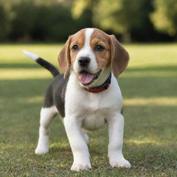 A playful and energetic beagle puppy playing in a sunny park