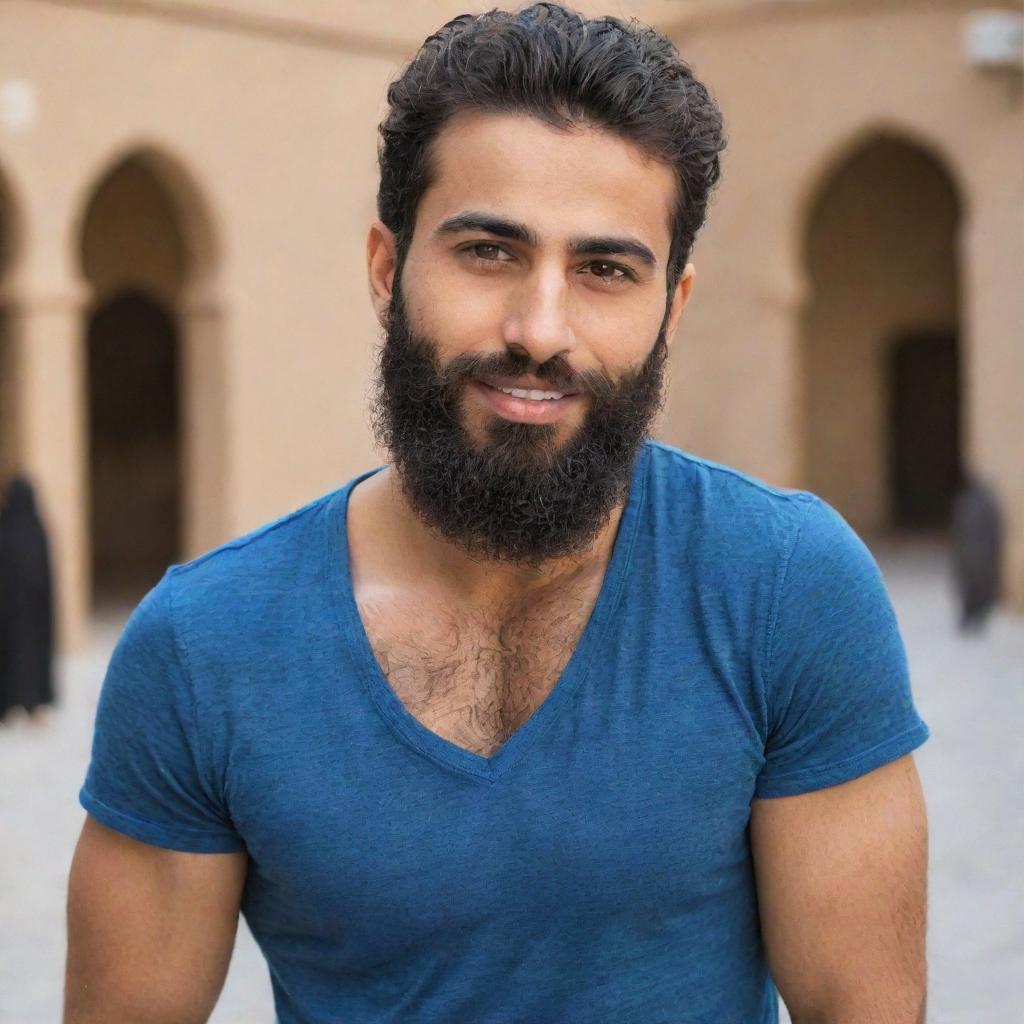 An attractive 26-year-old Arab man with a well-groomed beard