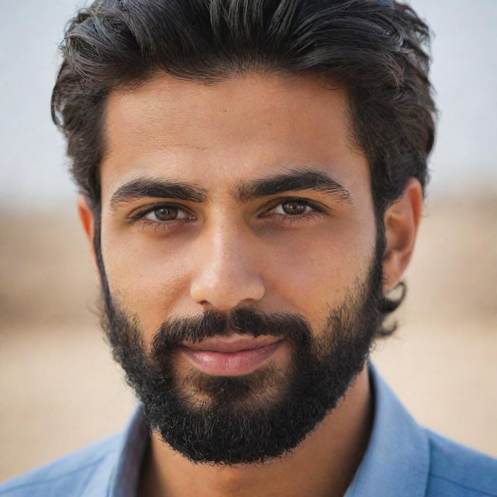 An attractive 26-year-old Arab man with a well-groomed beard