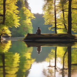 A person sitting alone in a quiet, serene environment, deeply engaged in self-reflection