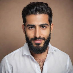 An attractive 26-year-old Arab man with a well-groomed beard