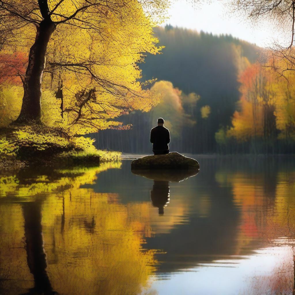 A person sitting alone in a quiet, serene environment, deeply engaged in self-reflection