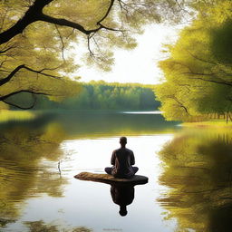 A person sitting alone in a quiet, serene environment, deeply engaged in self-reflection