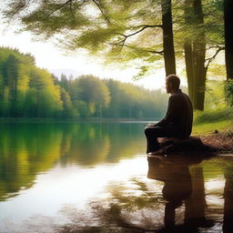 A person sitting alone in a quiet, serene environment, deeply engaged in introspection