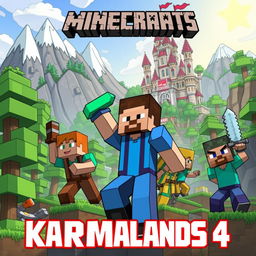 A detailed and colorful thumbnail for Karmalands 4, featuring Minecraft characters in an adventurous setting