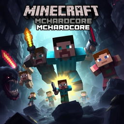 An intense and dramatic thumbnail for Minecraft MCHardcore, featuring Minecraft characters in a perilous situation