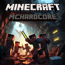 An intense and dramatic thumbnail for Minecraft MCHardcore, featuring Minecraft characters in a perilous situation