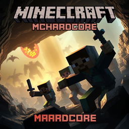 An intense and dramatic thumbnail for Minecraft MCHardcore, featuring Minecraft characters in a perilous situation