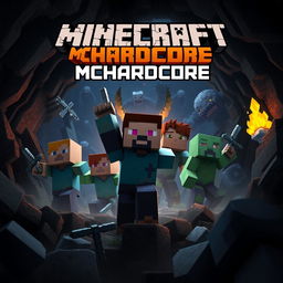 An intense and dramatic thumbnail for Minecraft MCHardcore, featuring Minecraft characters in a perilous situation