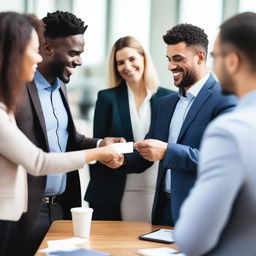 A group of professionals actively engaged in networking at a business event