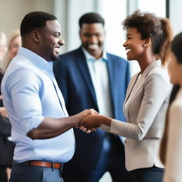 A group of professionals actively engaged in networking at a business event