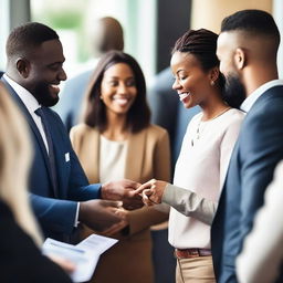 A group of professionals actively engaged in networking at a business event