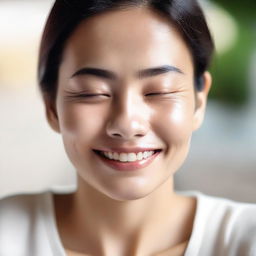 A close-up of a person's face who is experiencing enjoyment