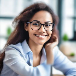 A close-up of a person's face who is enjoying their work