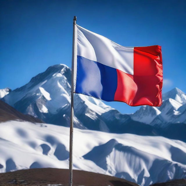 A beautiful scene of the Chilean flag waving in the wind in the Andes mountains