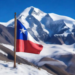 A beautiful scene of the Chilean flag waving in the wind in the Andes mountains