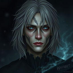 A male Aasimar warlock with a haunted one background