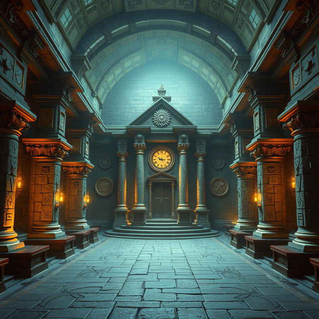 A grand courthouse hall designed in the style of Dungeons and Dragons