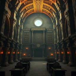 A grand courthouse hall designed in the style of Dungeons and Dragons