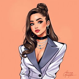 A high-quality digital illustration of Ariana Grande in a glamorous outfit, showcasing her beauty and style in a tasteful and elegant manner