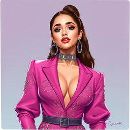 A high-quality digital illustration of Ariana Grande in a glamorous outfit, showcasing her beauty and style in a tasteful and elegant manner