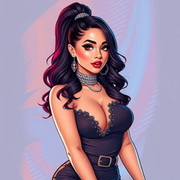 A high-quality digital illustration of Ariana Grande in a glamorous outfit, showcasing her beauty and style in a tasteful and elegant manner