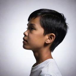 Side view silhouette of a 9-year-old Filipino boy, emphasizing his sharp jawline and youthful profile