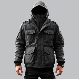 A jacket designed in the Japanese streetwear style, featuring elements of gorpcore