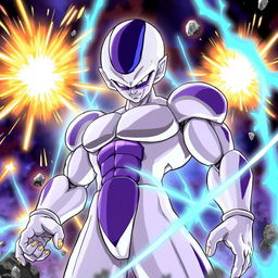 A detailed illustration of Frieza from Dragonball Z, showcasing his iconic menacing look and powerful stance