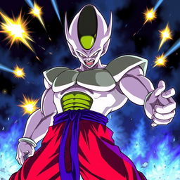 A detailed illustration of Frieza from Dragonball Z, showcasing his iconic menacing look and powerful stance