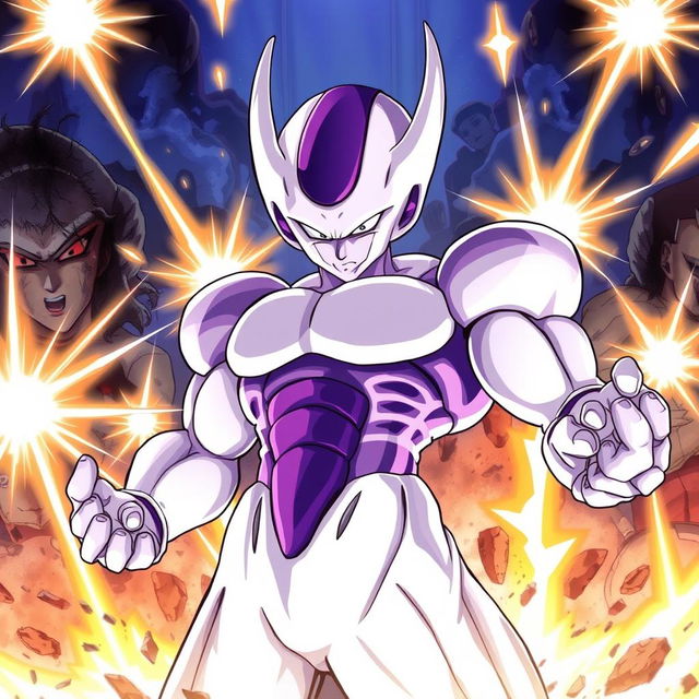 A detailed illustration of Frieza from Dragonball Z, showcasing his iconic menacing look and powerful stance