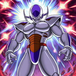 A detailed illustration of Frieza from Dragonball Z, showcasing his iconic menacing look and powerful stance