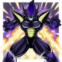 A detailed illustration of Frieza from Dragonball Z in a black-themed transformation