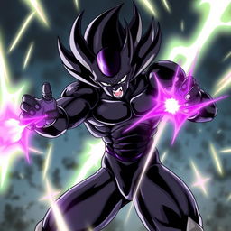 A detailed illustration of Frieza from Dragonball Z in a black-themed transformation