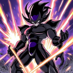 A detailed illustration of Frieza from Dragonball Z in a black-themed transformation