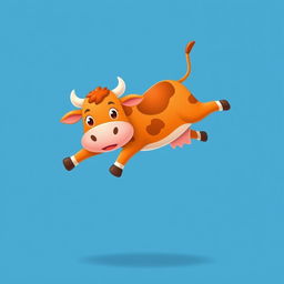 Create a cute orange limousine cow hanging in the air with a blue background