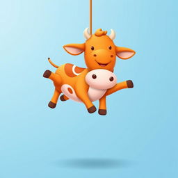 Create a cute orange limousine cow hanging in the air with a blue background